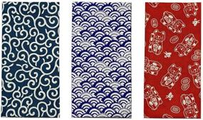 img 1 attached to Authentic Made in Japan Komon Tenugui Towel Set: Karakusa, Blue Waves, Maneki Neko Designs