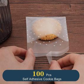 img 2 attached to 🍪 100 Pcs Self Adhesive Cookie Bags - Resealable Cellophane Bags for Gift Giving - White Polka Dot Treat Bags 3.9''x3.9'' with Thank You Stickers