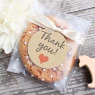 🍪 100 pcs self adhesive cookie bags - resealable cellophane bags for gift giving - white polka dot treat bags 3.9''x3.9'' with thank you stickers logo