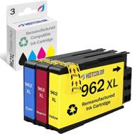 🖨️ high-quality hotcolor 962xl ink cartridges combo pack for hp printers - 9015 ink, 9010, 9025, 9018, 9020 (1c/1m/1y, 3pk) logo