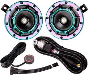 img 4 attached to FARBIN Car Horn 12V Loud Motorcycle Horns High/Low Supertone Truck Horn Kit Electric Train Horn For Car (Color Horn With Wire Button)