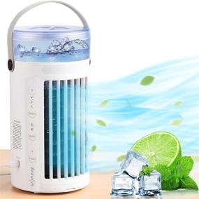 img 4 attached to 🌀 Quiet Portable Air Conditioner Fan with LED Light - Personal Mini AC Evaporative Cooler with 2 Fans, 3 Speeds - Small Desktop Cooling Humidifier Fan for Bedroom, Outdoor Use