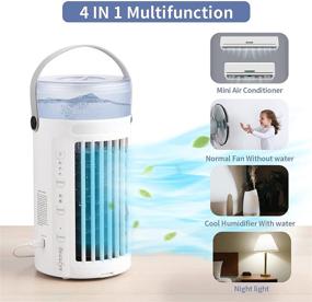 img 2 attached to 🌀 Quiet Portable Air Conditioner Fan with LED Light - Personal Mini AC Evaporative Cooler with 2 Fans, 3 Speeds - Small Desktop Cooling Humidifier Fan for Bedroom, Outdoor Use