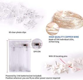 img 1 attached to ✨ Hatstart 100 LEDs Photo Clips String Lights: 33Ft Wall Fairy Lights with Clear Clips, Battery Powered Warm White Twinkle Lighting for Patio Party Wedding Bedroom Dorm Decorations