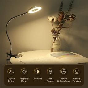 img 2 attached to 📚 Tomshin-e Book Light, Silver Metal Clip on Light with 3 Colors, 10-Level Brightness Reading Lamp for Desk or Bed