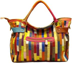 img 1 attached to 👜 Multicolored Patchwork Genuine Leather Women's Tote Bag - Hollow Shoulder Handbag Purse