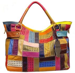 img 4 attached to 👜 Multicolored Patchwork Genuine Leather Women's Tote Bag - Hollow Shoulder Handbag Purse