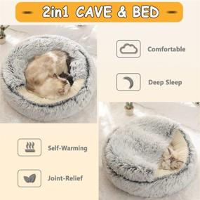 img 3 attached to 🐾 Cozy Round Donut Pet Bed: Perfect for Cats & Small Dogs, Hooded Cave Design, Ultra-Soft Plush, Waterproof Bottom for Ultimate Comfort & Improved Sleep