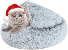 img 4 attached to 🐾 Cozy Round Donut Pet Bed: Perfect for Cats & Small Dogs, Hooded Cave Design, Ultra-Soft Plush, Waterproof Bottom for Ultimate Comfort & Improved Sleep