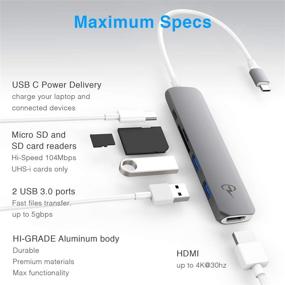 img 1 attached to CharJenPro USB C Hub for iPad Pro, iPad Air 4, iPad Mini 6, MacBook Pro 16&#34;, 15&#34;, 13&#34;, MacBook Air 13&#34; USB C Power, 4K HDMI, 2 USB 3.0, microSD, SD Card Readers.