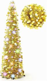 img 4 attached to 🎄 5FT Pop Up Christmas Tinsel Tree with Gold Sequins and LED Lights - Perfect for Indoor & Outdoor Xmas Decoration, Apartment, and Party