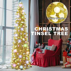 img 3 attached to 🎄 5FT Pop Up Christmas Tinsel Tree with Gold Sequins and LED Lights - Perfect for Indoor & Outdoor Xmas Decoration, Apartment, and Party