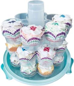 img 2 attached to MineDecor Cupcake Carrier Cake Holder - Portable 3 Tier Cupcake Transporter Box with Locking Lid and Handle for Muffins, Pies, and Cookies (Blue)