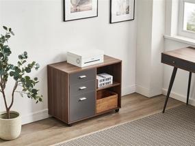 img 2 attached to 🗄️ Williamspace Office File Cabinet with Drawer & Shelves, Printer Stand with Storage Cabinet, Lateral Filing Cabinets on Wheels/Scanner, Home Office File Cabinet on Wheels (Walnut + Dark Grey)