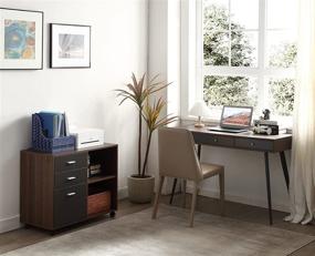 img 1 attached to 🗄️ Williamspace Office File Cabinet with Drawer & Shelves, Printer Stand with Storage Cabinet, Lateral Filing Cabinets on Wheels/Scanner, Home Office File Cabinet on Wheels (Walnut + Dark Grey)