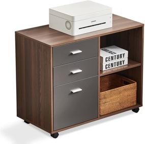 img 4 attached to 🗄️ Williamspace Office File Cabinet with Drawer & Shelves, Printer Stand with Storage Cabinet, Lateral Filing Cabinets on Wheels/Scanner, Home Office File Cabinet on Wheels (Walnut + Dark Grey)