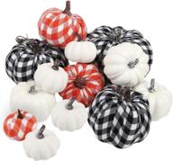 🎃 vibrant fall outdoor decorating: funarty 12pcs buffalo plaid artificial pumpkins in assorted colors and sizes for halloween, thanksgiving логотип