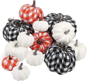 img 4 attached to 🎃 Vibrant Fall Outdoor Decorating: FUNARTY 12pcs Buffalo Plaid Artificial Pumpkins in Assorted Colors and Sizes for Halloween, Thanksgiving