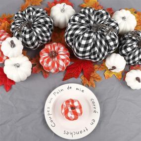 img 2 attached to 🎃 Vibrant Fall Outdoor Decorating: FUNARTY 12pcs Buffalo Plaid Artificial Pumpkins in Assorted Colors and Sizes for Halloween, Thanksgiving