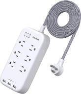 🔌 premium 6 outlet power strip with flat plug & usb ports - 6ft braided cord & wall mountable extension with overload protection switch – ideal for home, office & travel (white) логотип