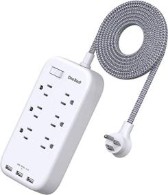 img 4 attached to 🔌 Premium 6 Outlet Power Strip with Flat Plug & USB Ports - 6ft Braided Cord & Wall Mountable Extension with Overload Protection Switch – Ideal for Home, Office & Travel (White)