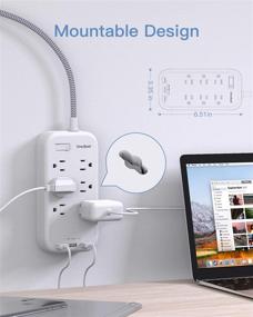 img 2 attached to 🔌 Premium 6 Outlet Power Strip with Flat Plug & USB Ports - 6ft Braided Cord & Wall Mountable Extension with Overload Protection Switch – Ideal for Home, Office & Travel (White)