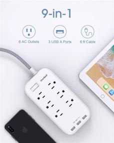 img 3 attached to 🔌 Premium 6 Outlet Power Strip with Flat Plug & USB Ports - 6ft Braided Cord & Wall Mountable Extension with Overload Protection Switch – Ideal for Home, Office & Travel (White)