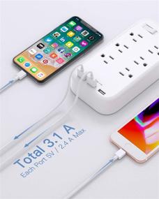 img 1 attached to 🔌 Premium 6 Outlet Power Strip with Flat Plug & USB Ports - 6ft Braided Cord & Wall Mountable Extension with Overload Protection Switch – Ideal for Home, Office & Travel (White)