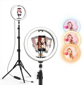 img 4 attached to 12-Inch LED Selfie Ring Light with Tripod Stand & Cell Phone Holder for Live Streaming/YouTube Video/Vlogs - Dimmable Makeup Ring Light for Photography, Shooting - 10 Brightness Level & 3 Light Modes