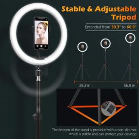 img 1 attached to 12-Inch LED Selfie Ring Light with Tripod Stand & Cell Phone Holder for Live Streaming/YouTube Video/Vlogs - Dimmable Makeup Ring Light for Photography, Shooting - 10 Brightness Level & 3 Light Modes