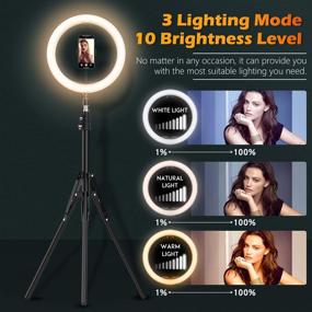 img 2 attached to 12-Inch LED Selfie Ring Light with Tripod Stand & Cell Phone Holder for Live Streaming/YouTube Video/Vlogs - Dimmable Makeup Ring Light for Photography, Shooting - 10 Brightness Level & 3 Light Modes