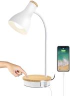 💡 white metal desk lamp: arc touch control table lamp with ac outlet - 3 way dimmable for bedroom, nightstand, study room and office логотип