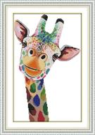 🦒 colorful cartoon giraffe cross stitch kit: egoodn stamped 11ct fabric, frameless needlework logo