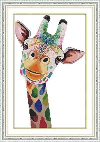 img 4 attached to 🦒 Colorful Cartoon Giraffe Cross Stitch Kit: eGoodn Stamped 11ct Fabric, Frameless Needlework