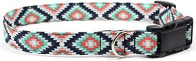 img 1 attached to Large Black and Turquoise Aztec Summer Designer 🐶 Cotton Dog Collar - Adjustable Handmade Collars with Fabric