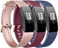 💃 wanme 3-pack мягкие силиконовые спортивные браслеты для fitbit inspire hr, inspire 2, inspire и ace 2 - большой размер (розовое золото, вишневый, темно-синий) - замена ремешков для женщин и мужчин логотип