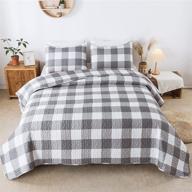 andency grey quilt set queen: 3-piece gray buffalo check bedspread with microfiber grey gingham geometric design - includes 1 quilt and 2 pillowcases - soft and quilted coverlet - 90x90 inch logo