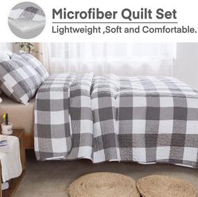 img 2 attached to Andency Grey Quilt Set Queen: 3-Piece Gray Buffalo Check Bedspread with Microfiber Grey Gingham Geometric Design - Includes 1 Quilt and 2 Pillowcases - Soft and Quilted Coverlet - 90x90 Inch
