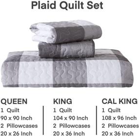 img 1 attached to Andency Grey Quilt Set Queen: 3-Piece Gray Buffalo Check Bedspread with Microfiber Grey Gingham Geometric Design - Includes 1 Quilt and 2 Pillowcases - Soft and Quilted Coverlet - 90x90 Inch