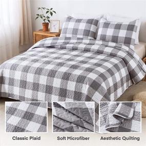 img 3 attached to Andency Grey Quilt Set Queen: 3-Piece Gray Buffalo Check Bedspread with Microfiber Grey Gingham Geometric Design - Includes 1 Quilt and 2 Pillowcases - Soft and Quilted Coverlet - 90x90 Inch