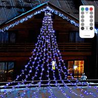 🎄 416 led star string lights - outdoor christmas decorations with 8 modes, 12" lighted topper star, remote control - ideal for seasonal garden, patio, party decor - blue logo