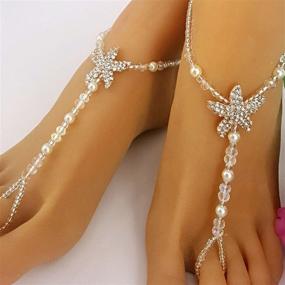 img 3 attached to ✨ Сверкающие босоножки с кристаллической звездой: идеальное рейнстоун браслет для цветочных девочек на пляжных свадьбах.