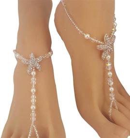 img 1 attached to ✨ Сверкающие босоножки с кристаллической звездой: идеальное рейнстоун браслет для цветочных девочек на пляжных свадьбах.