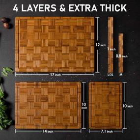 img 3 attached to 🔪 Set of 3 Extra Large Bamboo Cutting Boards with Juice Groove - Butcher Block Chopping Boards for Kitchen, End Grain Serving Tray - Bamboo Wood Cutting Board Set by Kikcoin