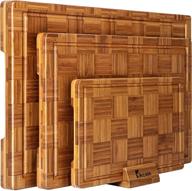 🔪 set of 3 extra large bamboo cutting boards with juice groove - butcher block chopping boards for kitchen, end grain serving tray - bamboo wood cutting board set by kikcoin logo