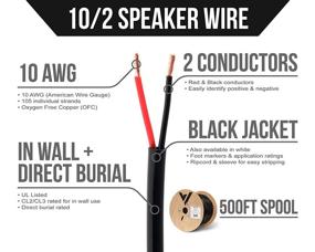 img 2 attached to 🔌 Стержень 10/2 для динамиков - 10 AWG медь OFC - 2 проводника - UL-сертифицирован для внутренних стен (CL2/CL3) и наружного/земляного использования (прямая засыпка) - бобина 500 футов - черный