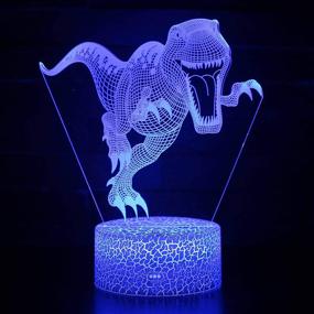 img 2 attached to 🦖 Set of 4 3D Dinosaur Night Lights, DDDNIGHTLIGHT LED Illusion Lamp with 16 Color Change, Remote Control Lights for Bedroom, Living Room, Children, Boys, Girls, Christmas Xmas 8993