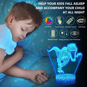 img 1 attached to 🦖 Set of 4 3D Dinosaur Night Lights, DDDNIGHTLIGHT LED Illusion Lamp with 16 Color Change, Remote Control Lights for Bedroom, Living Room, Children, Boys, Girls, Christmas Xmas 8993