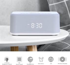 img 3 attached to Wireless Charging Radio Alarm Clock: USB Charger, Speaker, Snooze, Dual Alarm, Dimmable LED Display (White)