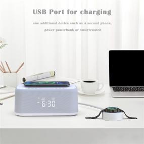 img 2 attached to Wireless Charging Radio Alarm Clock: USB Charger, Speaker, Snooze, Dual Alarm, Dimmable LED Display (White)